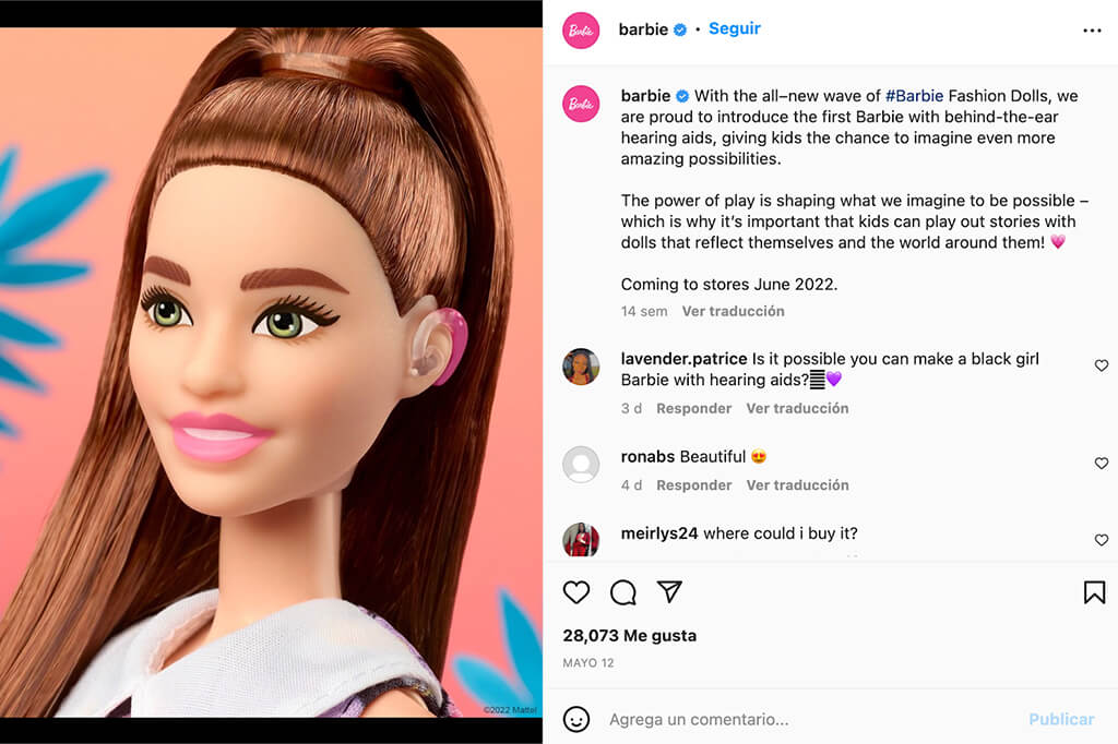Anuncio lanzamiento barbie discapacidad auditiva instagram 