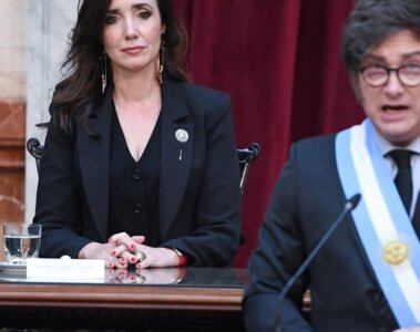 Victoria Villarruel y Javier Milei en un acto público