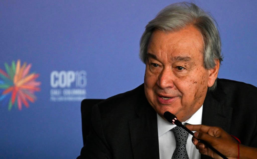 Antonio Guterres participando de la COP16 en Colombia