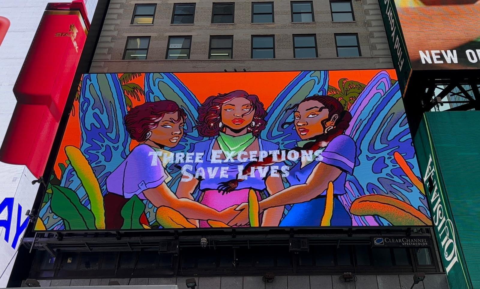 cartel en times square que pide despenalizar el aborto en RD