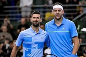 Djokovic y Del Potro en la despedida del argentino