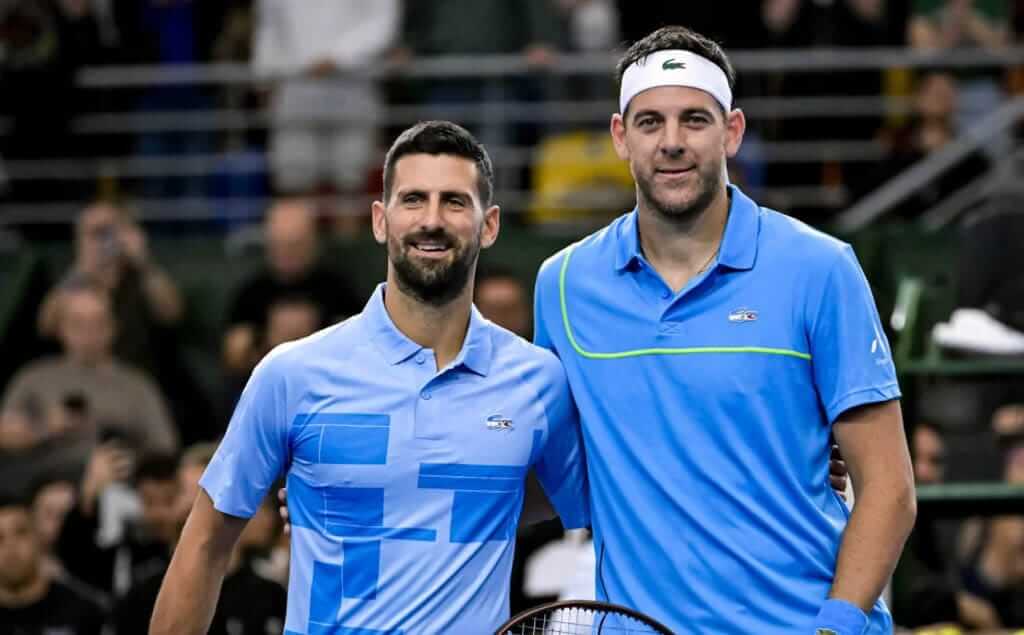 Djokovic y Del Potro en la despedida del argentino